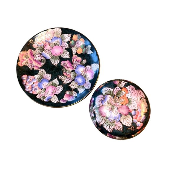 Andrea By Sadek Decorative Floral Plate & Lidded Bowl Set With Pink & Purple Flo - Picture 3 of 12